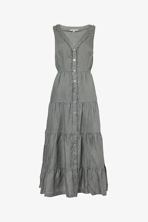 Heidi Klein Lake Maggiore V-neck Linen Midi Dress