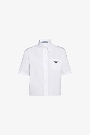 Prada Logo-plaque Cropped Cotton Shirt
