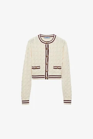 Prada Contrast-stripe Cable-knit Cotton Cardigan