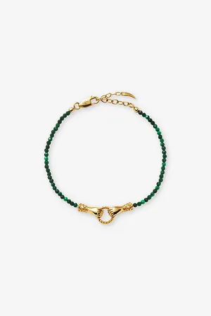 Missoma X Harris Reed Good Hands 18ct Recycled Yellow -plated Brass, Cubic Zirconia and Malachite Beaded Bracelet