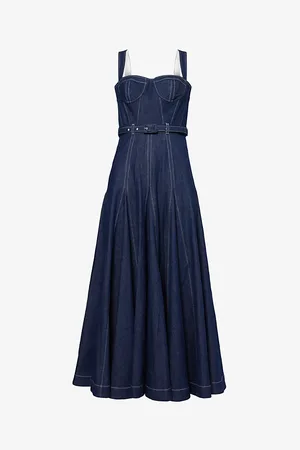 HUISHAN ZHANG Keya Belted-waist Denim Midi Dress
