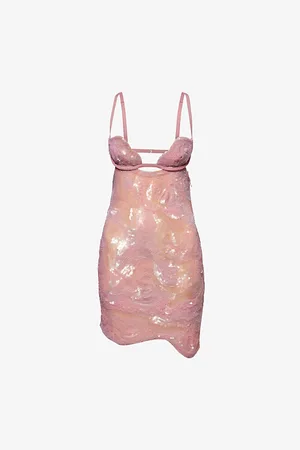 Nensi Dojaka Heartbeat Asymmetric Sequinned Mesh Mini Dress