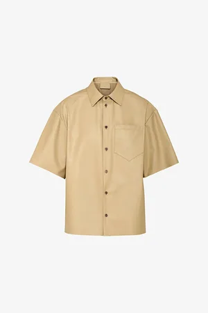 Prada Short-sleeved Spread-collar Boxy-fit Leather Shirt