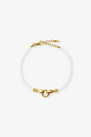 Missoma X Harris Reed Good Hands 18ct Recycled Yellow -plated Brass, Black Onyx and Pearl Cabochon Beaded Bracelet