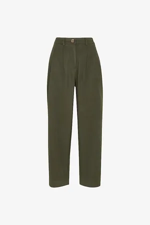 Whistles Bethany Pleated Barrel-leg Mid-rise Cotton Trousers