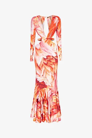 Roberto Cavalli Floral-print Long-sleeve Stretch-woven Maxi Dress