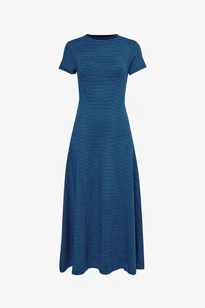 Ralph Lauren Stripe-print Flared-hem Stretch-woven Blend Midi Dress