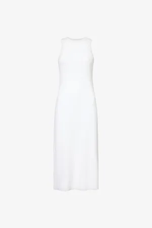 Vince Flared-hem Rib-knit Cotton-blend Jersey Midi Dress