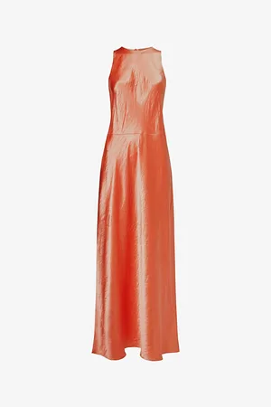 Vince Halter-neck Crease-texture Satin Midi Dress