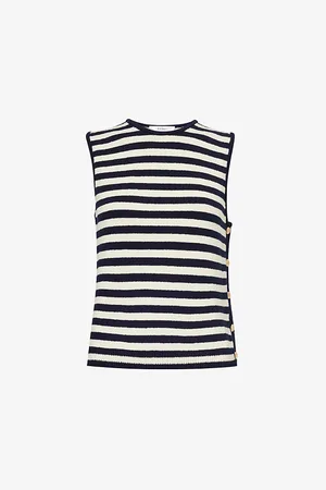 Frame Button-embellished Striped Cotton-blend Top