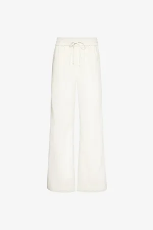 Frame Drawstring-waist Wide-leg High-rise Cotton-blend Trousers