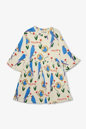 Mini Rodini Parrots Trumpet-sleeve Organic-cotton Dress 3-11 Years