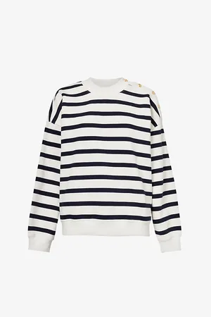 Frame Button-embellished Striped Cotton-blend Sweatshirt