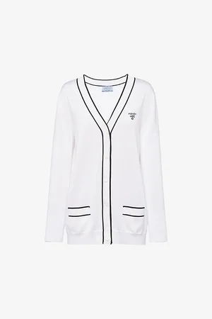 Prada Intarsia-logo Raglan-shoulder Silk-blend Cardigan