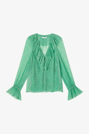 LK Bennett Annie Frill-trim Graphic-print Woven Blouse