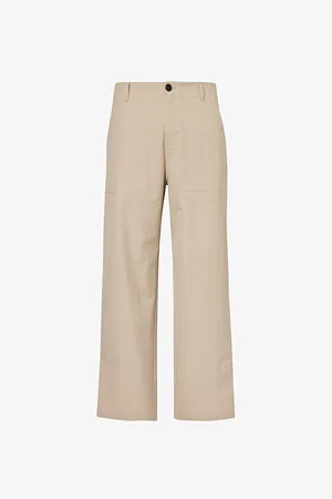 Frame Traveler Contrast-button Wide-leg Mid-rise Cotton Trousers