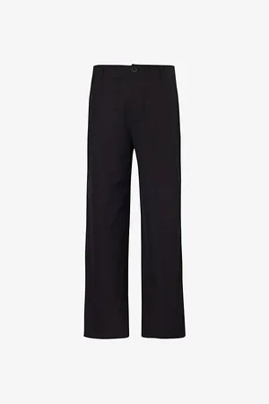 Frame Traveler Contrast-button Wide-leg Mid-rise Cotton Trousers
