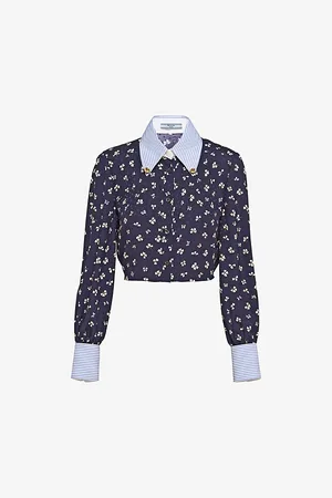 Prada Floral-pattern Cropped Silk Shirt