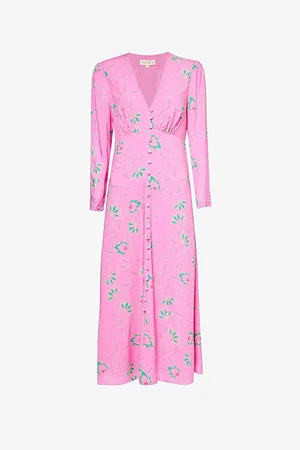 ASPIGA Claudia Floral-print Rouleaux-button Woven Midi Dress