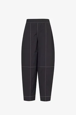 Ganni Curved-leg Mid-rise Organic Cotton-blend Trousers