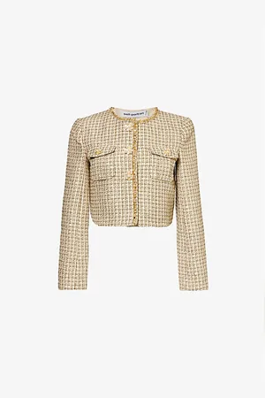 Self-Portrait Cropped Padded-shoulder Woven-blend Jacket