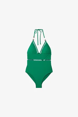 Reiss Rita Lattice-trim Halter-neck Stretch-cotton Swimsuit