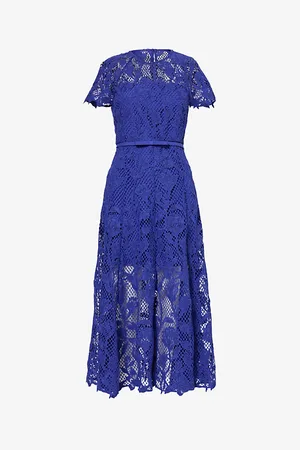 Self-Portrait Floral-embroidered Lace Woven Midi Dress