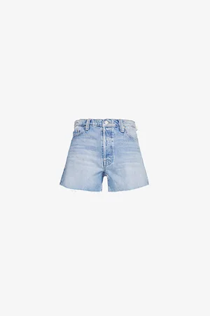 Mother Skipper Short N Long Frayed-edge Denim Shorts