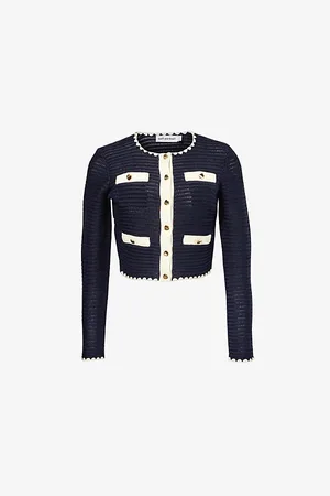 Self-Portrait Round-neck Woven-blend Cardigan