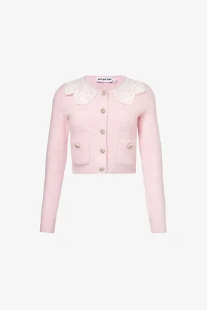Self-Portrait Fluffy Ribbed-knit Stretch-woven Blend Cardigan