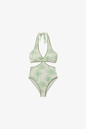 Reiss Gabriella Palm-print Cut-out Swimsuit