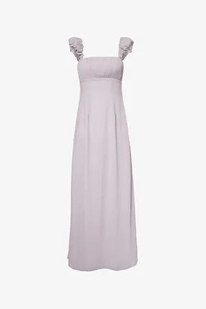 Six Stories Pleated-strap Square-neck Chiffon Maxi Dress