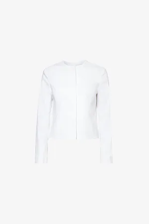 THEORY Peplum Crosshatch-weave Linen-blend Top
