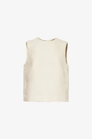 THEORY Darted Sleeveless Round-neck Linen Top