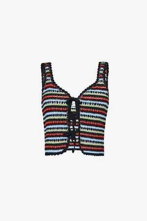 RIXO London Lia Striped-print Cotton-knit Top