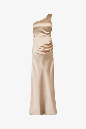 Six Stories One-shoulder Ruched Satin Maxi Dress