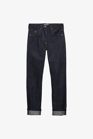 Prada Logo-plaque Contrast-stitch Straight-leg Jeans