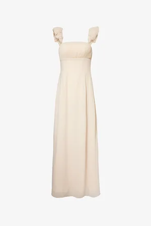 Six Stories Pleated-strap Square-neck Chiffon Maxi Dress