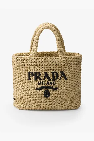Prada Embroidered-logo Small Crochet Tote Bag