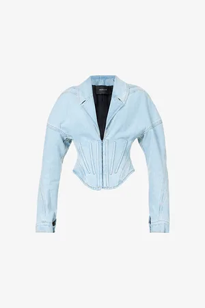MUGLER Corset-boning Contrast-stitching Organic-denim Jacket