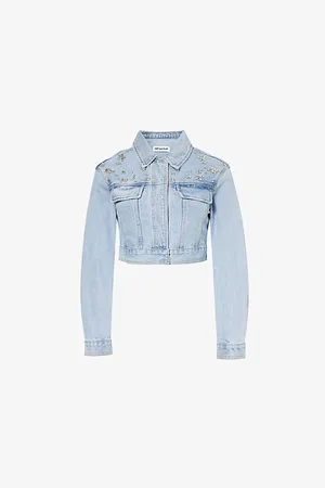 Self-Portrait Cropped Boxy-fit Denim Jacket