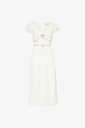 Self-Portrait Pleated V-neck Chiffon Midi Dress
