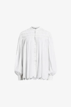 AllSaints Etti Scalloped-hem Relaxed-fit Organic-cotton Shirt