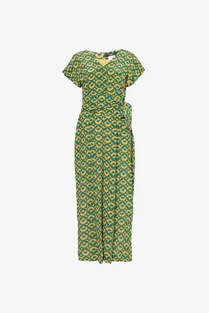 Max Mara Graphic-pattern V-neck Silk-crepe Jumpsuit
