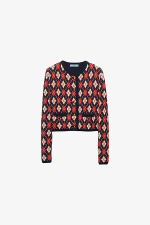 Prada Argyle Intarsia-pattern Long-sleeve Cotton Cardigan