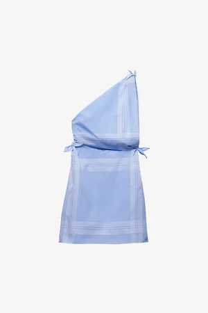 Prada One-shoulder Checked Cotton Mini Dress