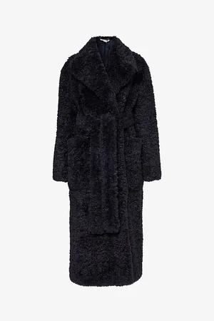 Stella McCartney Belted-waist Notched-lapel Faux-shearling Coat