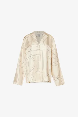 Totême Brand-embroidered Oversized-fit Silk-twill Shirt