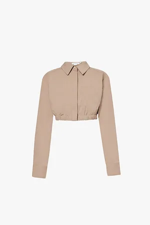 GOOD AMERICAN Elasticated-hem Long-sleeve Cropped Cotton-blend Shirt