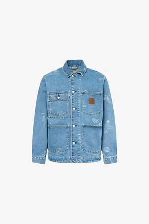Carhartt Logo-patch Spread-collar Organic-denim Jacket